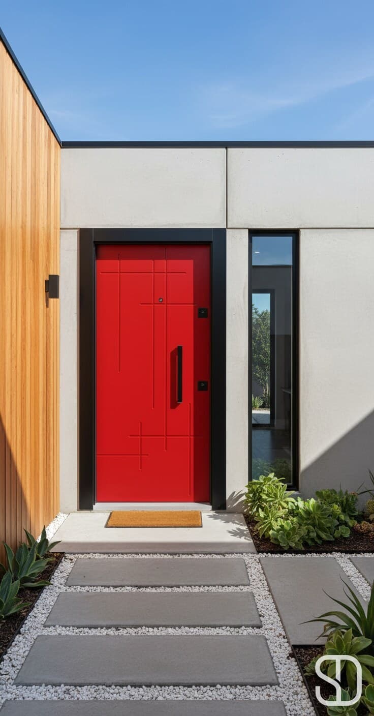 Architectural Red Grid Door