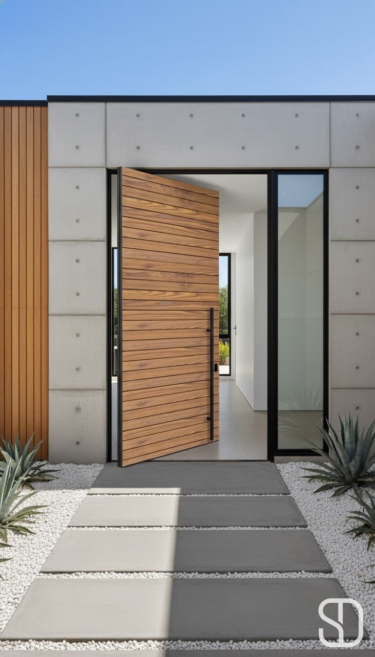 Horizontal Teak Pivot Door